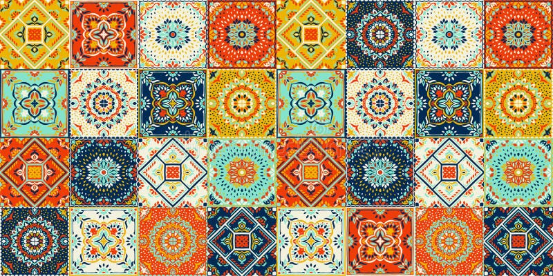 Talavera pattern. Indian patchwork. Azulejos portugal. Turkish ornament. Moroccan tile mosaic