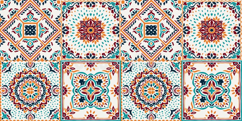 Talavera pattern. Indian patchwork. Azulejos portugal. Turkish ornament. Moroccan tile mosaic