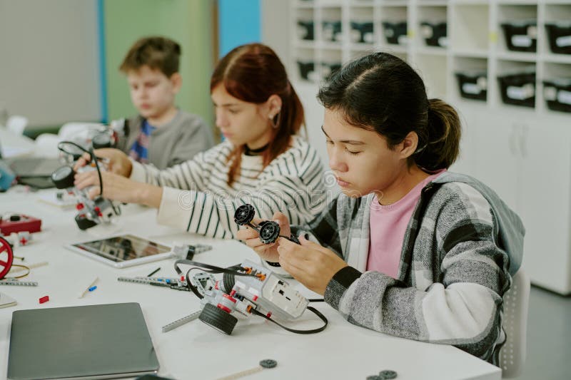 Talented Student during Robot Creation royalty free stock images