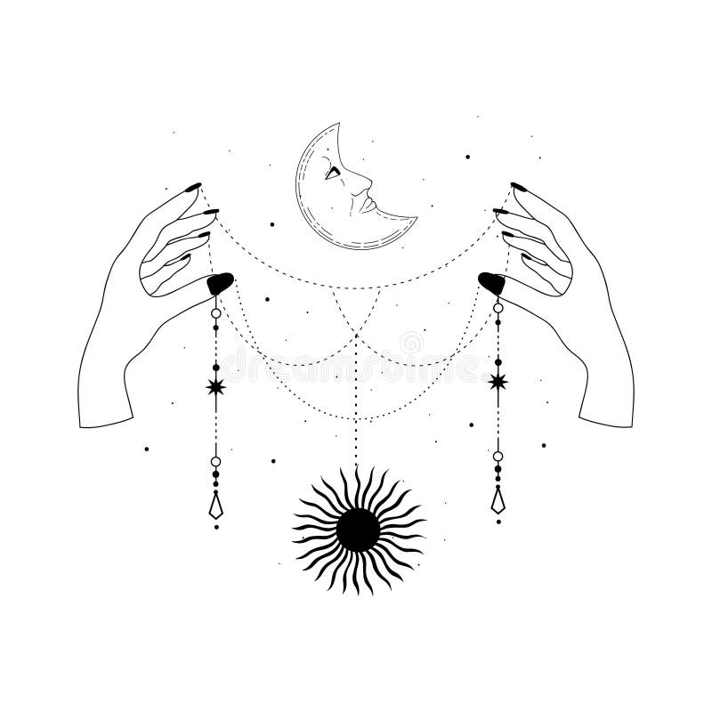 mains de femme magique avec phases de lune. alchimie talisman céleste magie  mystique ésotérique avec main de femme. objet d'occultisme spirituel.  illustrations vectorielles dessinées à la main isolées 11855863 Art  vectoriel chez