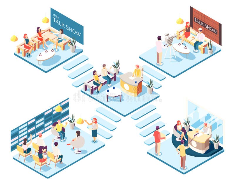 Talk Show Isometric Composition vector illustration