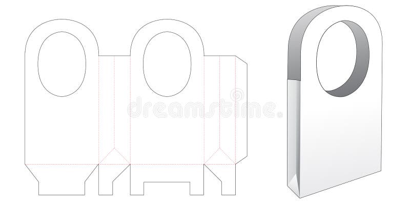 Tall cardboard bag with handle die cut template vector illustration