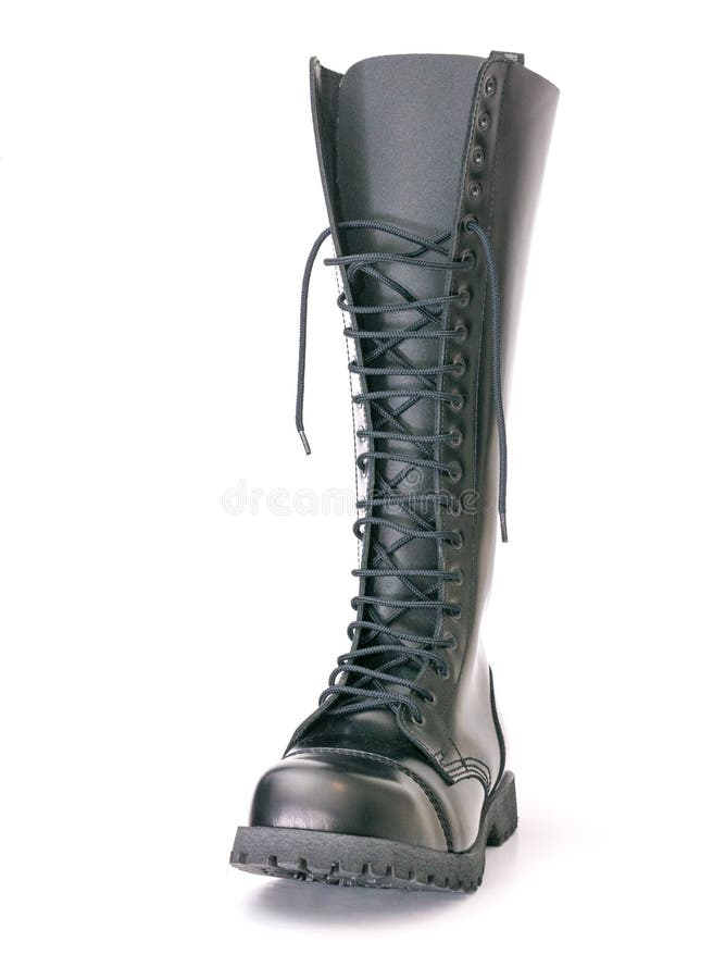 Pair of Knee-high 20 Eyelet Black Steel-toe Boots Stock Image - Image ...