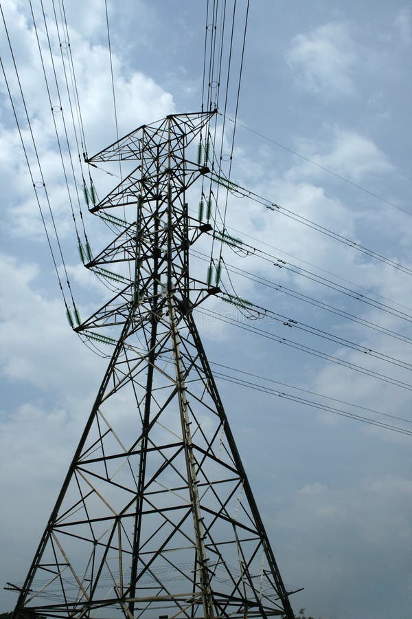 ELECTRICAL PYLON with CABLE DISTRIBUTION SYSTEM Stock Photo Image of