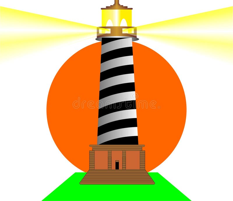 Tall Multicolored Lighthouse with Yellow Lights Stock Vector