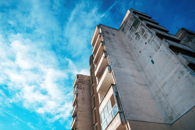 Tall residential skyscraper building from 1980s as fine example of brutalist architecture style royalty free stock photos