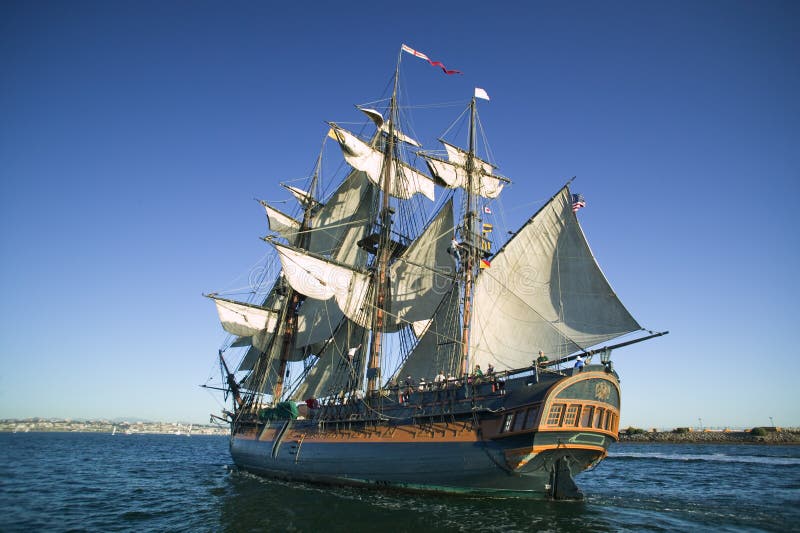 Tall Ship Sailing at Sea Under Full Sail Stock Photo Image of master