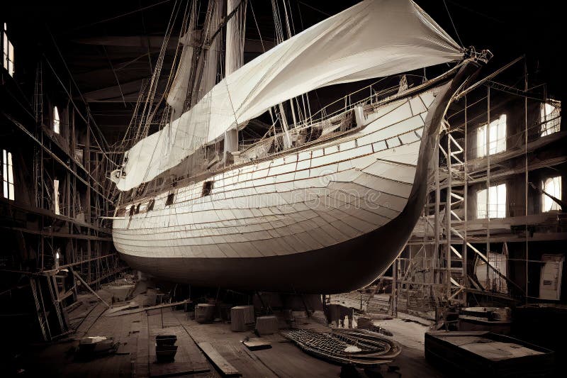 Tall Ship Under Construction with the Hull in Place Stock Photo Image