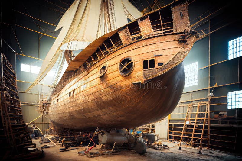 Tall Ship Under Construction with the Hull in Place Stock Photo Image