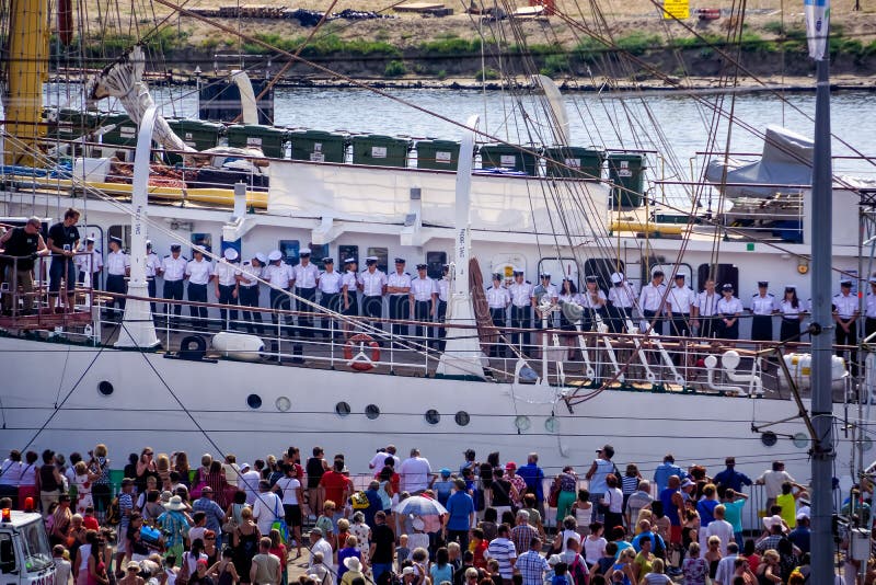 The Tall Ships Races, sailors standing in a row on tall ship