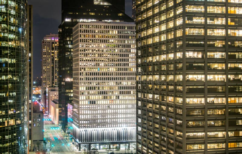 Elevated View of Downtown Houston at Night