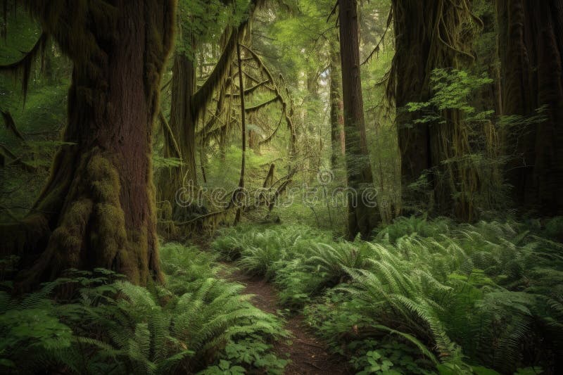 Tall Trees and Dense Foliage Shielding Hidden Secrets Stock