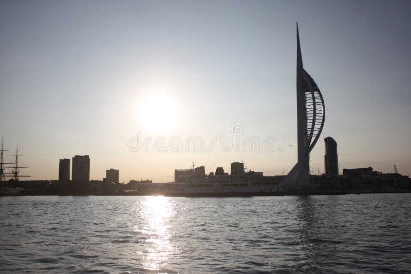 The tall white spinnaker tower overlooking portsmouth harbour in the solent stock photo