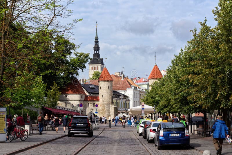View of historical buildings located in pedestrian zone of Tallinn city center, Estonia. Tallinn, Estonia - August 12, 2019: View of historical buildings located royalty free stock photo View of historical buildings located in pedestrian zone of Tallinn city center, Estonia. Tallinn, Estonia - August 12, 2019: View of historical buildings located royalty free stock photo
