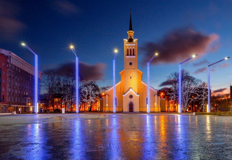 View of the square of freedom in the night. Tallinn. Estonia. View of the square of freedom in the night. Tallinn. Estonia.