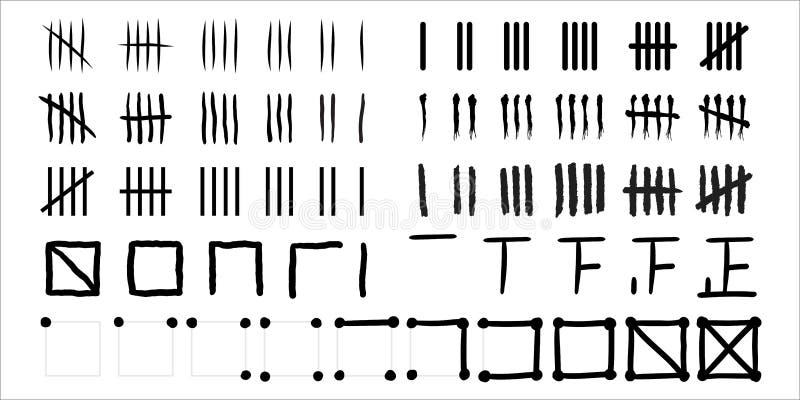 Tally marks of various styles, a set of prison wall day marks vector illustration