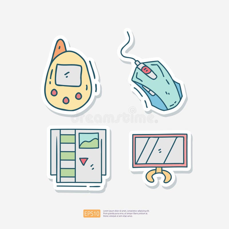 GAMER Doodle Vector Icons. Computer Game Doodle Icons 