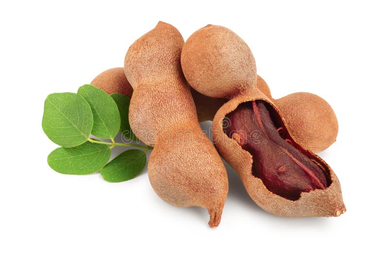 Tamarind Fruit with Leaf and Seed Isolated on White Background, Top
