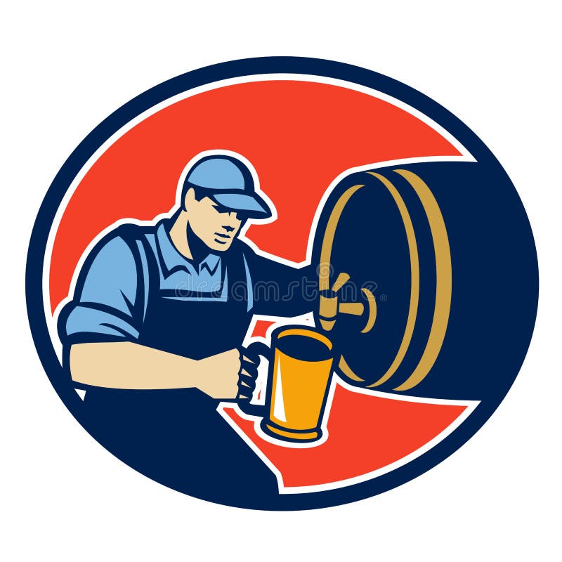 Tambor de Pour Beer Pitcher do barman do cervejeiro retro ilustração stock Tambor de Pour Beer Pitcher do barman do cervejeiro retro ilustração stock