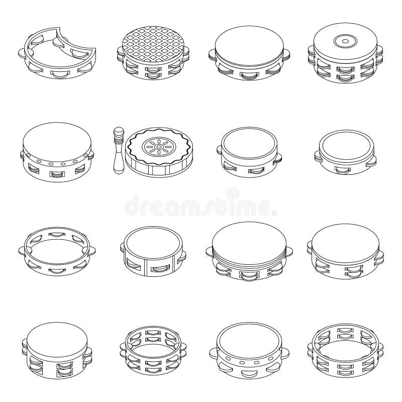 Tambourine Icons Set Vector Outline Stock Vector Illustration of