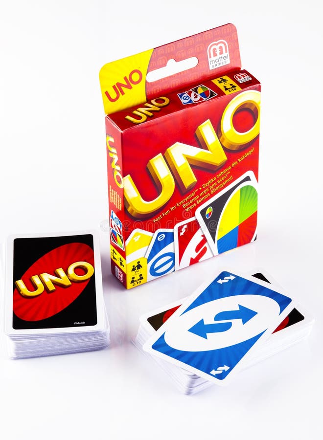 Two Decks Of UNO Game Cards With UNO Game Box On White 