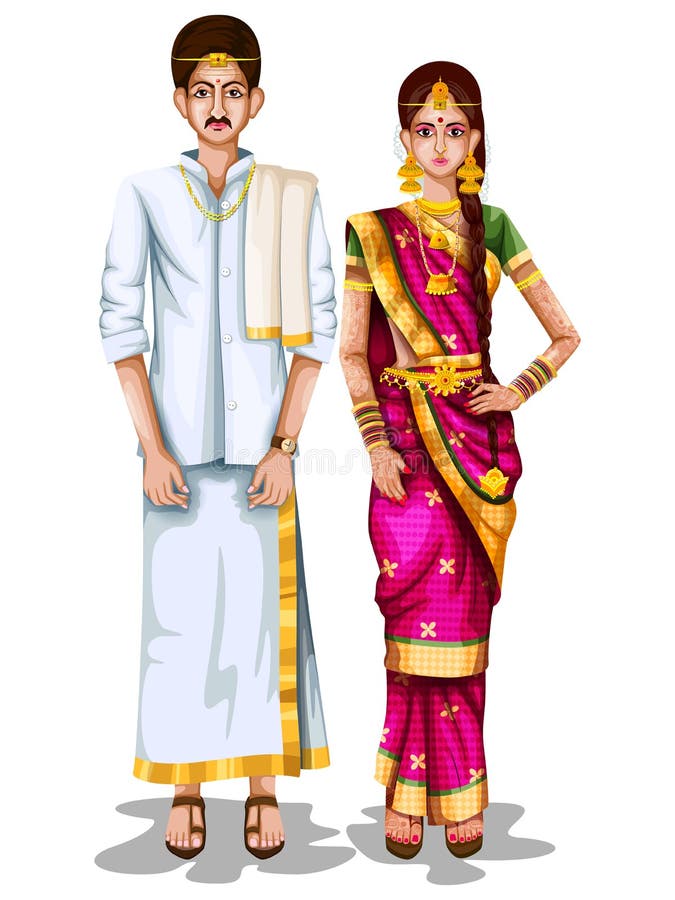 Tamilska ślub para w tradycyjnym kostiumu tamil nadu, India