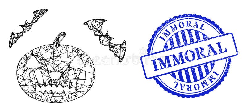 Tampon immoral caoutchouc et réseau halloween maillage web. Vectoriel maillage halloween carcasse et immoral bleu rosette filigrane. image de filet de carcasse éclos conçue avec pictogramme d'halloween réalisé avec des lignes intersectées.