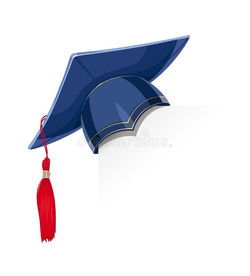 Tampão academicic azul da graduação no canto de papel ilustração stock Tampão academicic azul da graduação no canto de papel ilustração stock