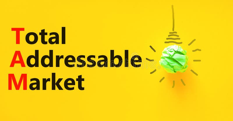 TAM total addressable market symbol. Concept words TAM total addressable market on yellow paper on a beautiful yellow background. Light bulb. Business TAM total addressable market concept. Copy space. TAM total addressable market symbol. Concept words TAM total addressable market on yellow paper on a beautiful yellow background. Light bulb. Business TAM total addressable market concept. Copy space