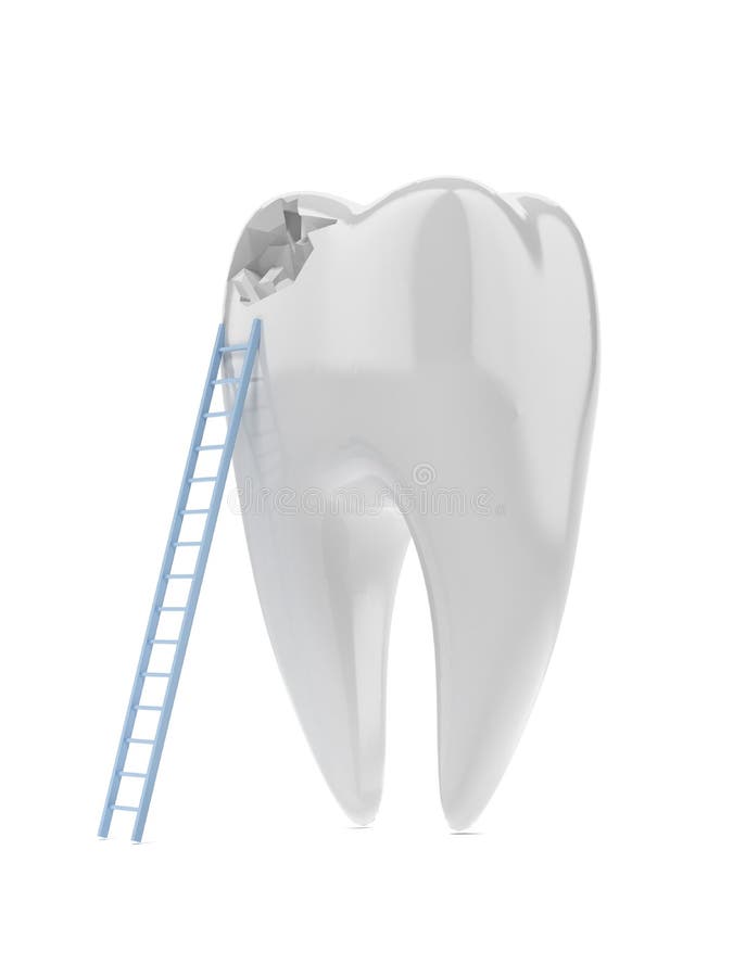 Tooth and ladder isolated on a white background. 3d render. Tooth and ladder isolated on a white background. 3d render