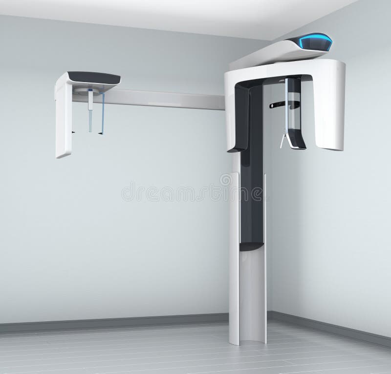Tandct scanner in kliniekbinnenland met cephalometric materiaal royalty-vrije illustratie Tandct scanner in kliniekbinnenland met cephalometric materiaal royalty-vrije illustratie