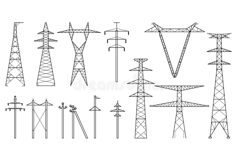 Tangent towers, high voltage electric pylons, power transmission line, types of electric poles