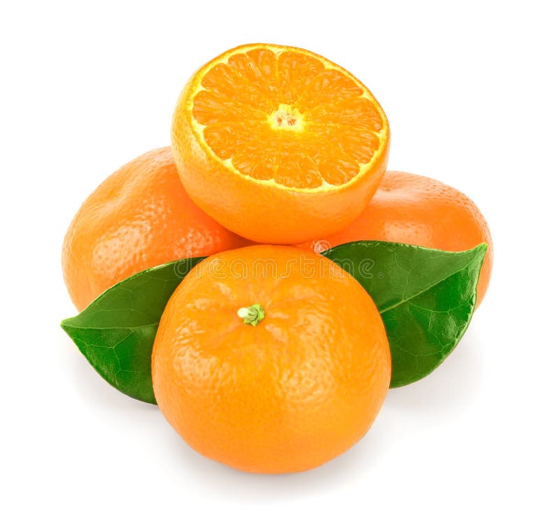 Tangerine Or Mandarin Fruit With Leaves Isolated On White Background