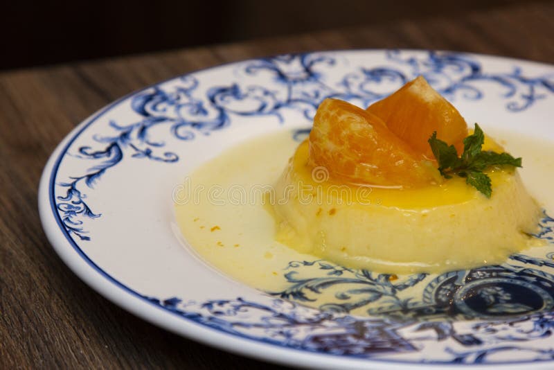 Tangerine Pudding Caramelized Pudding Dessert with Tangerine Stock