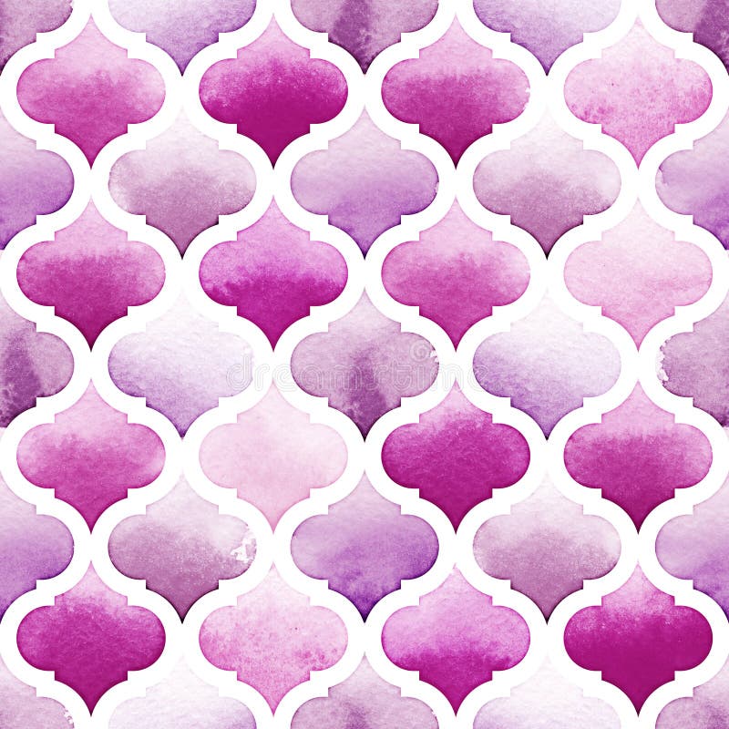 Tangier rug of purple colors on white background. Watercolor seamless pattern. Bodacious