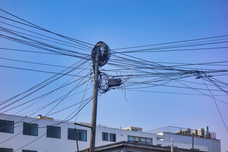 Tangle of Electrical and Telephone Cables in Cities of South America Stock Photo Image of