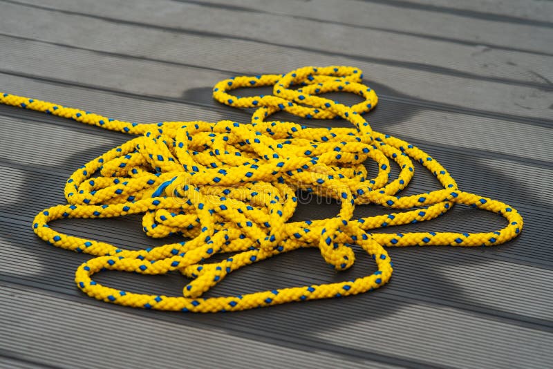 Tangle yellow rope on a deck royalty free stock images