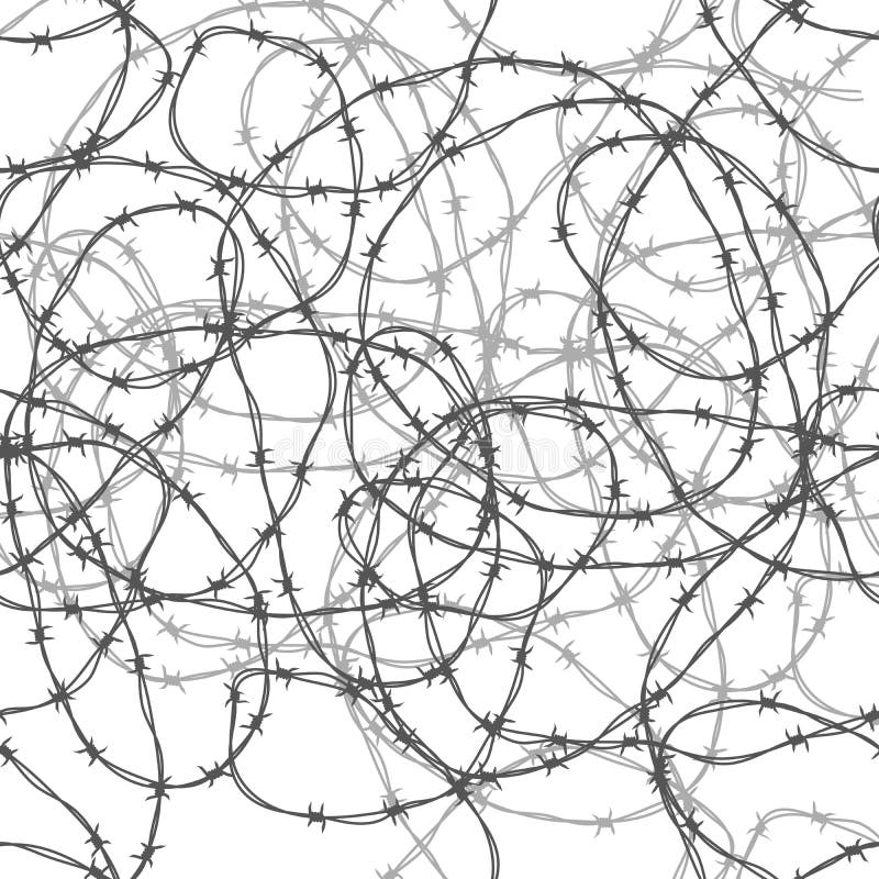 Tangled Barbed Wire, Gray Silhouette Seamless Pattern on White Stock ...