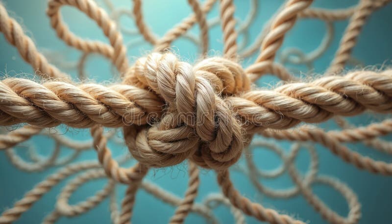 Tangled ropes create complex web. Illustration represents interconnectedness challenge. Concepts include business strategy compliance legal issues market dynamics. Antitrust competition. Collusion illustration illustrations