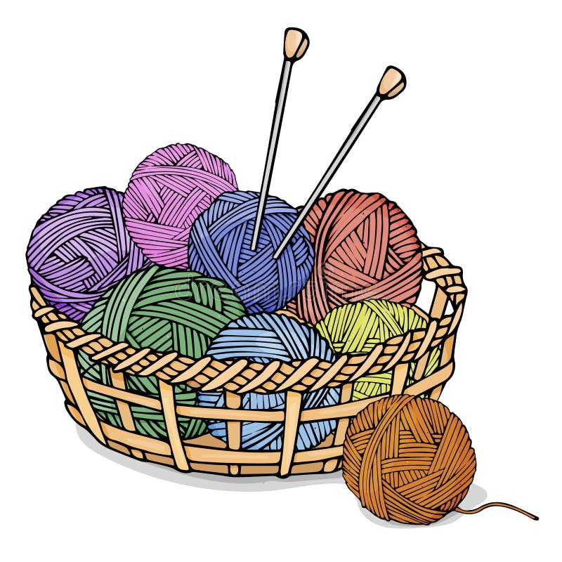 Tangles of Different Colors with Yarn for Knitting in a Wicker Basket ...