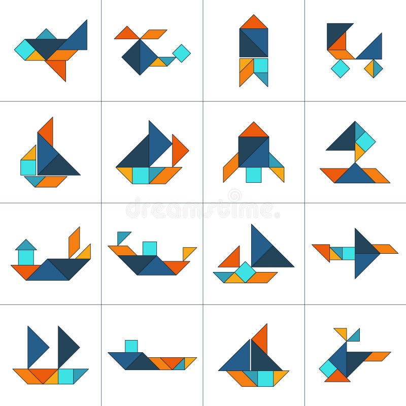 Tangram Puzzle for Kids. Set of Tangram Transport. Stock Vector