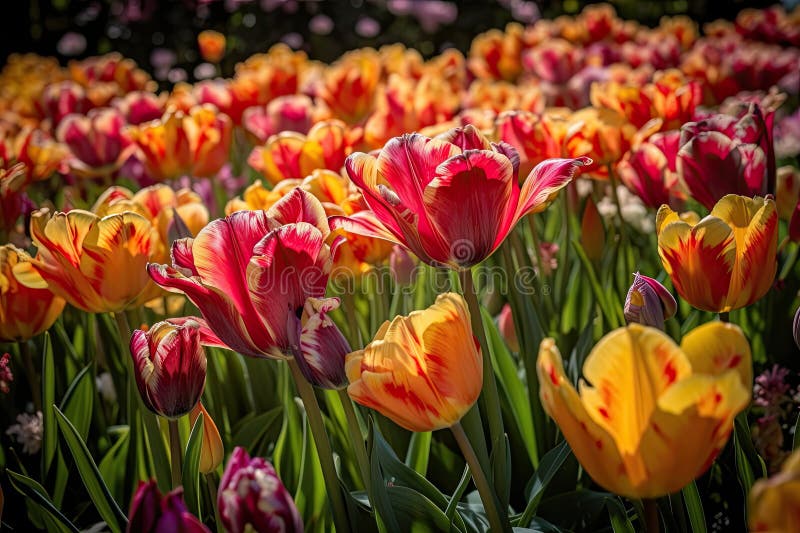 Taniec tulipany w ogródku wiosennym generacja ia. Tańczące tulipany w ogródku wiosennym.