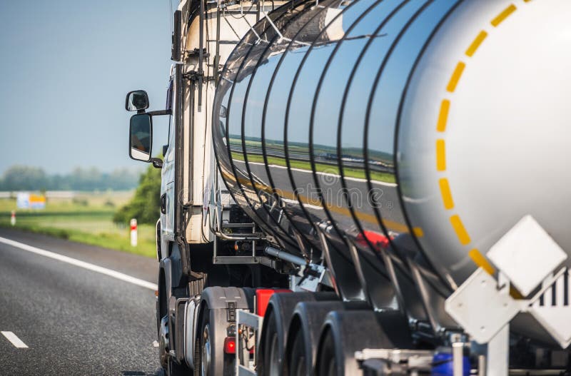 Tank Trailer Semi Truck on a Highway