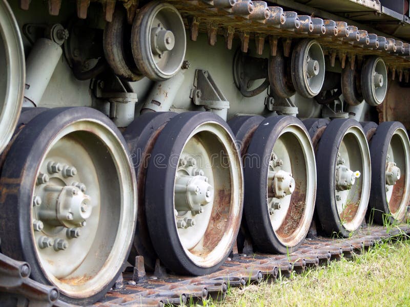 Tank tread and road wheels stock image. Image of destroy 911561