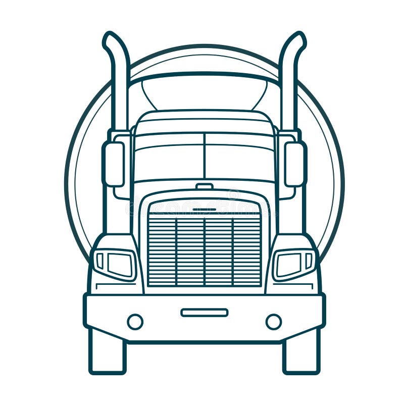 Tank truck front view, petrol transport truck outline icon, fuel cistern trailer. Vector