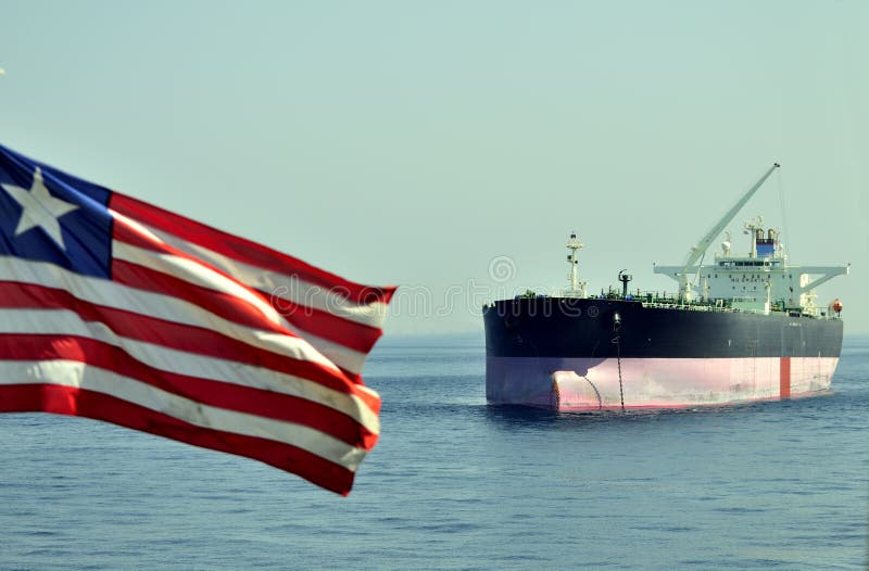 Liberian Flag on the Tanker Crude Oil Carrier Ship Stock Photo Image
