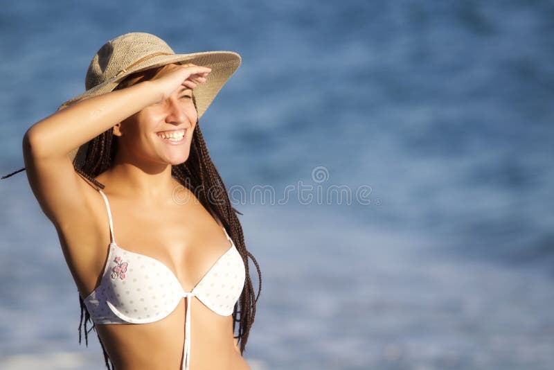 Tanned cheerful girl portrait
