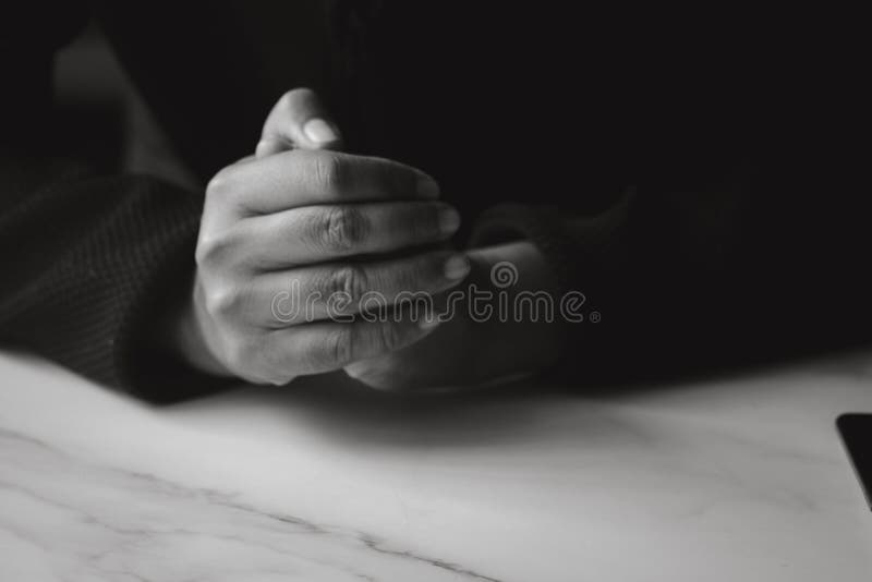 Tanned Female Hands Holding Hands In Prayer Copy Space Stock Image