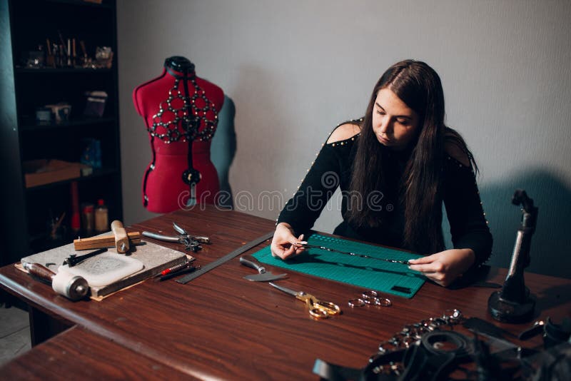 Tanner Woman Making Leather Goods on Working Process of