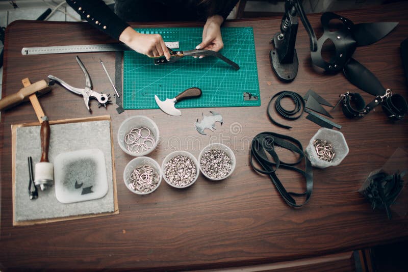 Tanner Woman Making Leather Goods on Working Process of